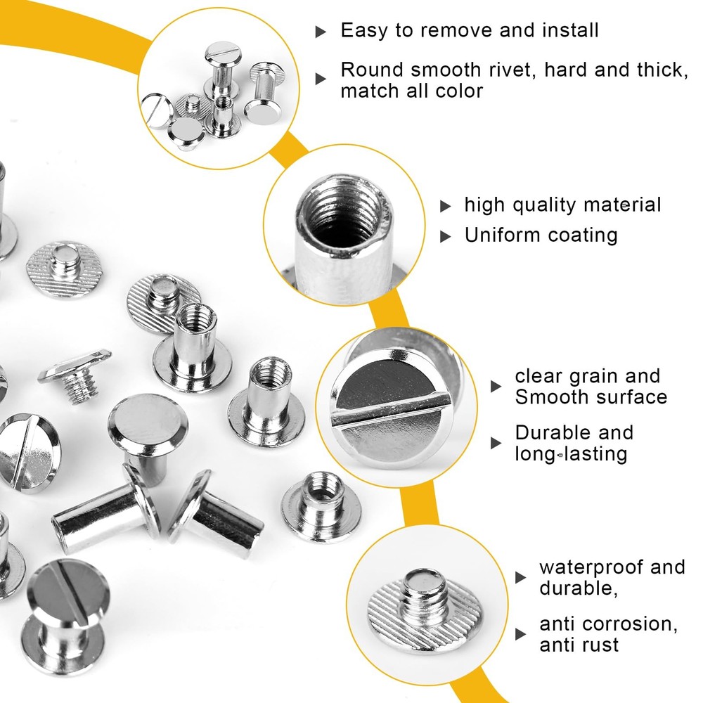 120sets Chicago Screws Kit, 6 Sizes Screw Rivets Silver Chicago Binding Screw...