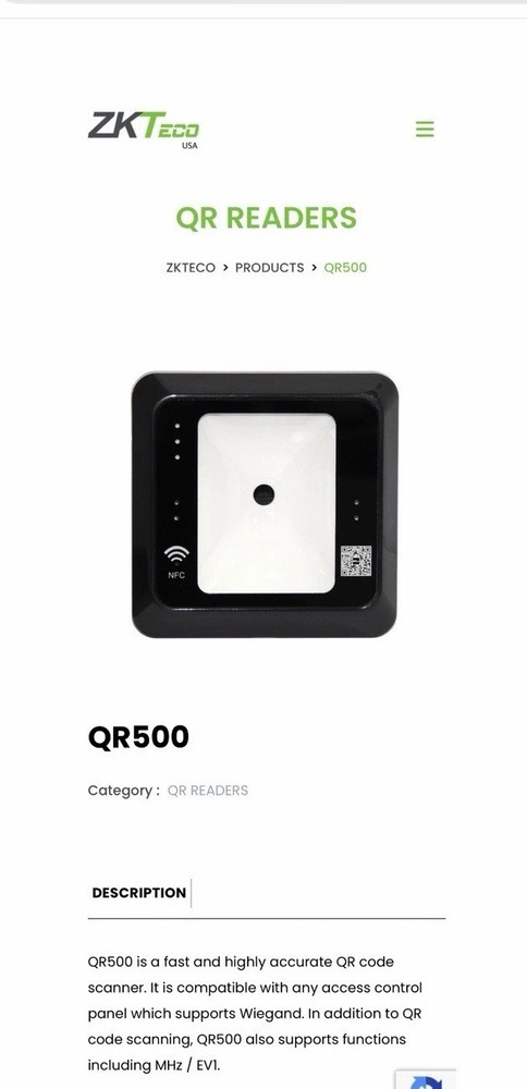 ZKTeco QR500 QR Code Barcode Reader 13.56MHz RFID Wiegand RS485 USB