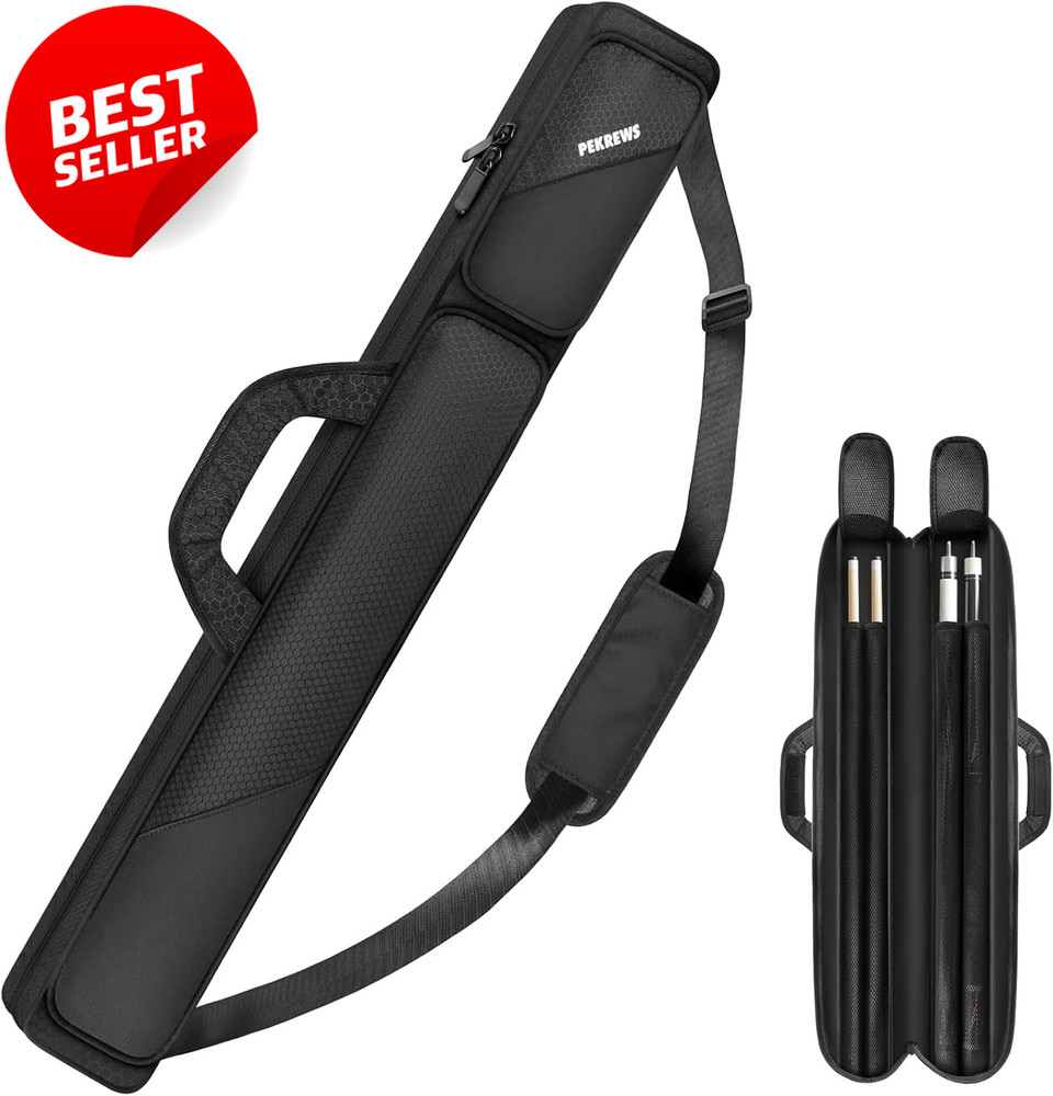 Pool Cue Case 2x2 Holds 2 Sticks with Accessory Pockets Shoulder Strap US