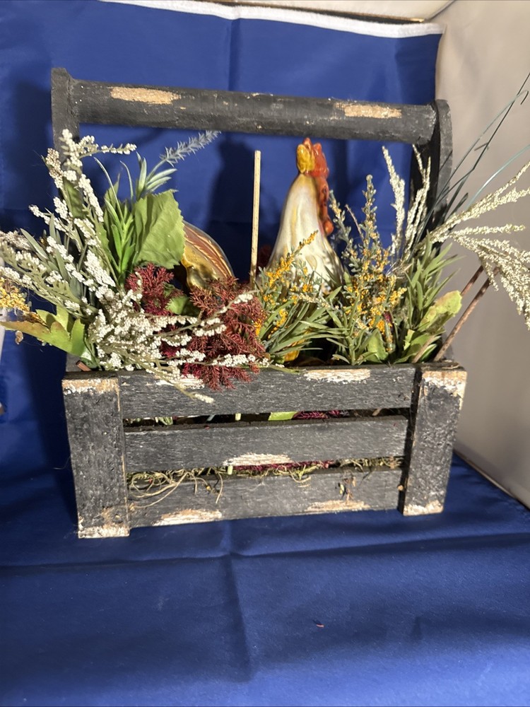 Rustic Farmhouse Style Centerpiece Featuring Ceramic Rooster Artificial Flowers