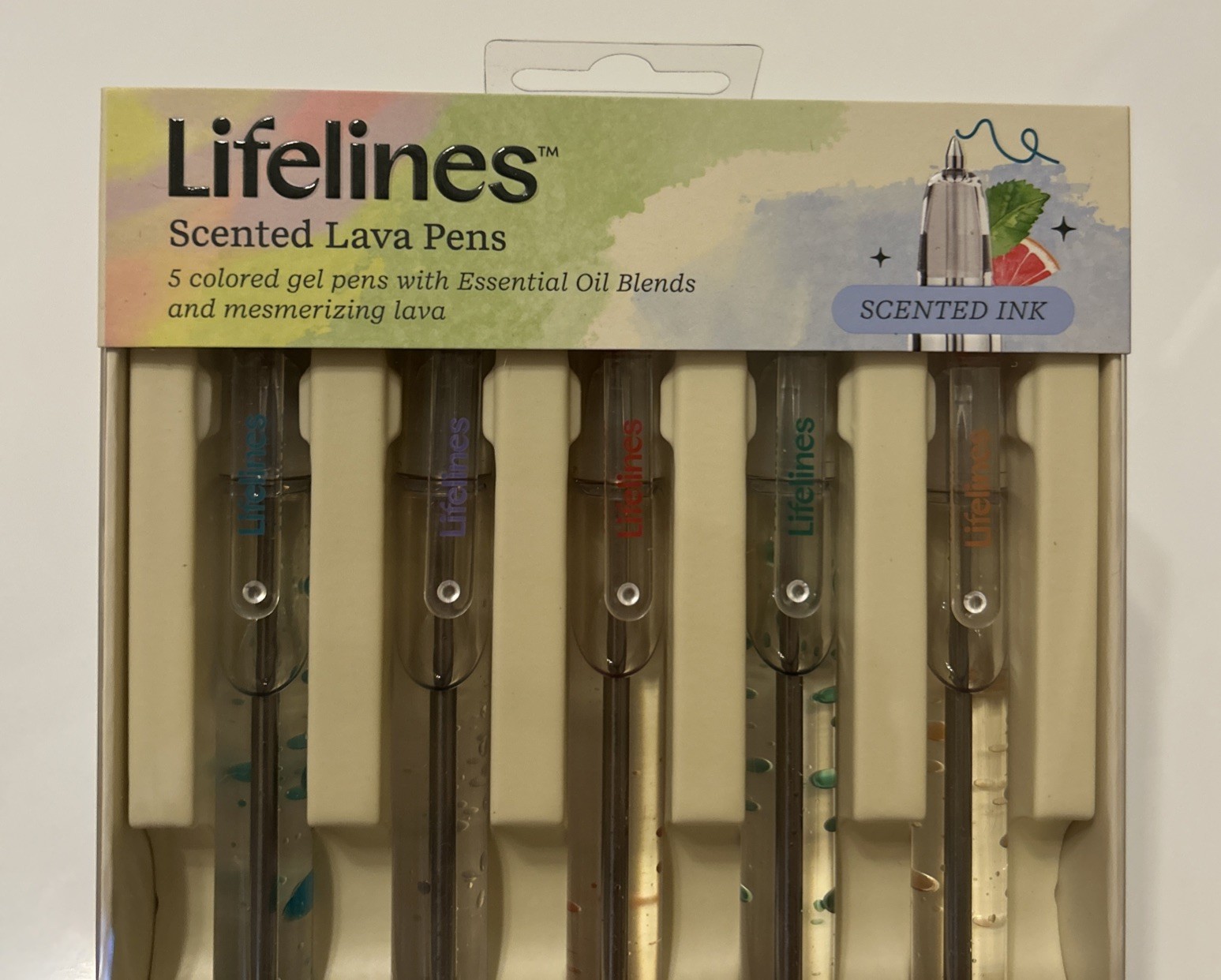 Lifelines Scented Lava Pens 5 Pack Colored Gel Pens Flowing Ink Aromatherapy NEW
