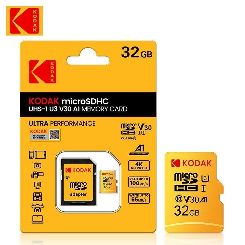 Kodak Official 32 GB Micro SD HC Flash Memory Card Class 10 With Adapter