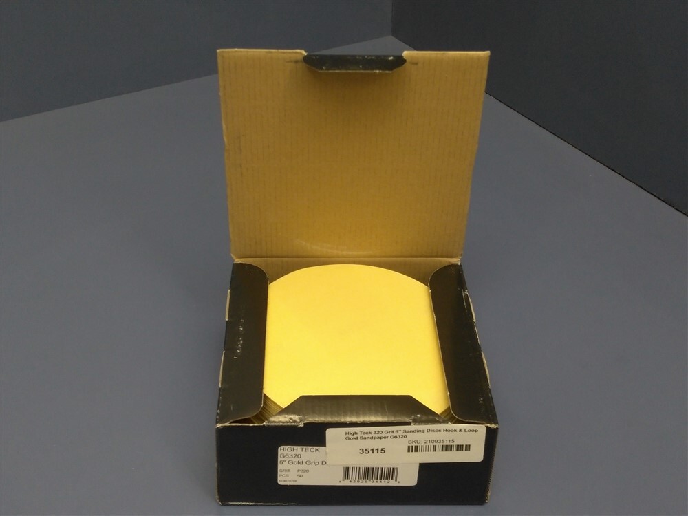 (50 Sheets) High Teck 320 Grit 6" Sanding Discs Hook & Loop Gold Sandpaper G6320
