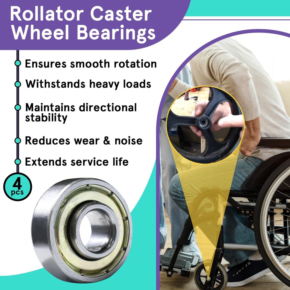 4PCS Rollator Caster Wheel Bearings, Wheelchair Universal Wheel...