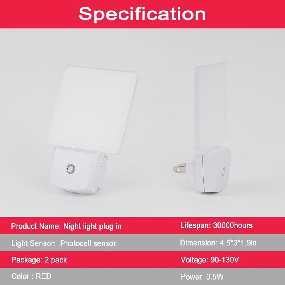 2-Pack Red LED Plug-In Lights – Dusk Sensor