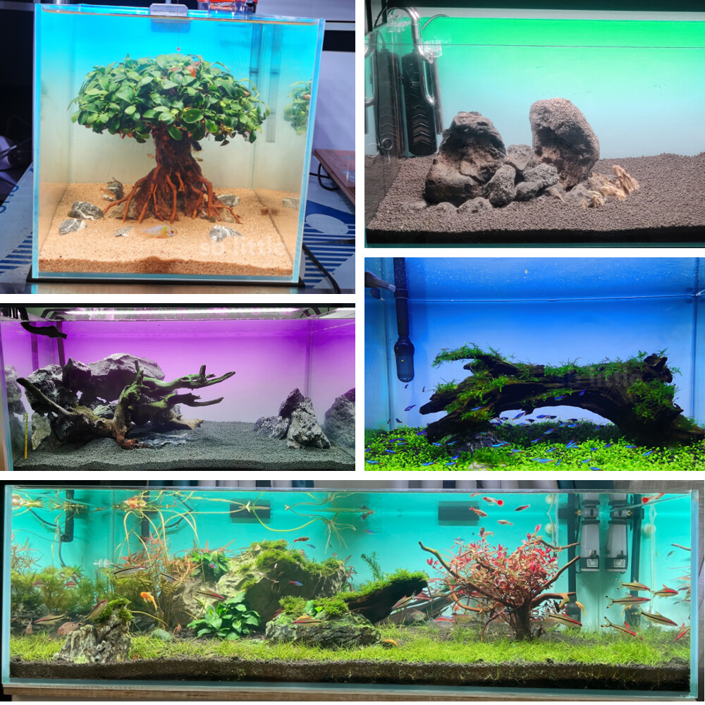 Aquarium Background Sticker,Blue White Gradient Fish Tank Decorations Poster