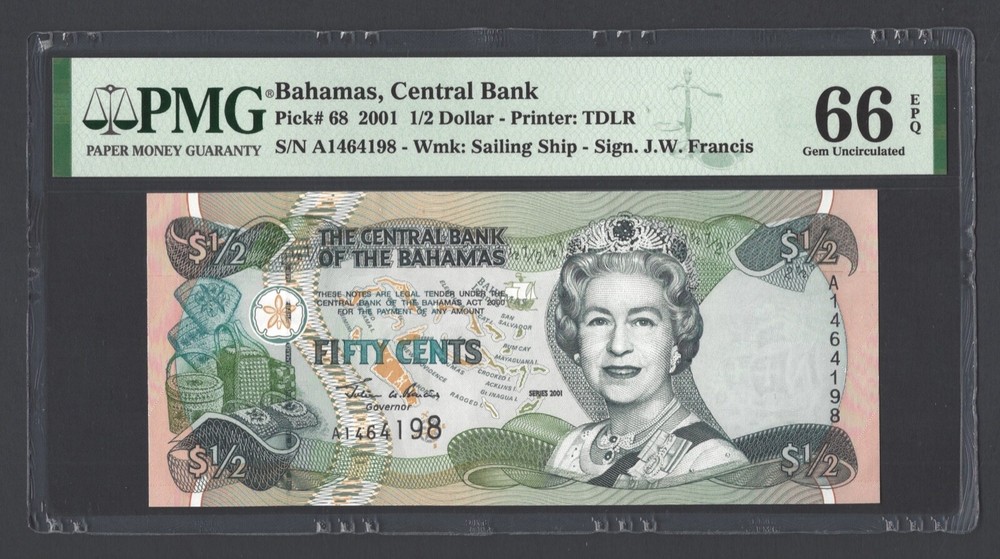 Bahamas 1/2 Dollar 2001 P68 Uncirculated Grade 66