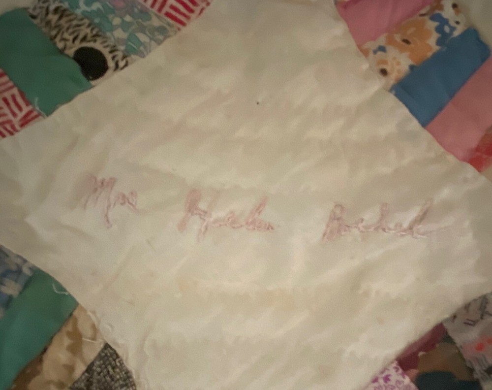 QUILT-‘SIGNED’ HANDMADE Wedding Ring Pattern 78” X 56” PATCHWORK *ANTIQUE*