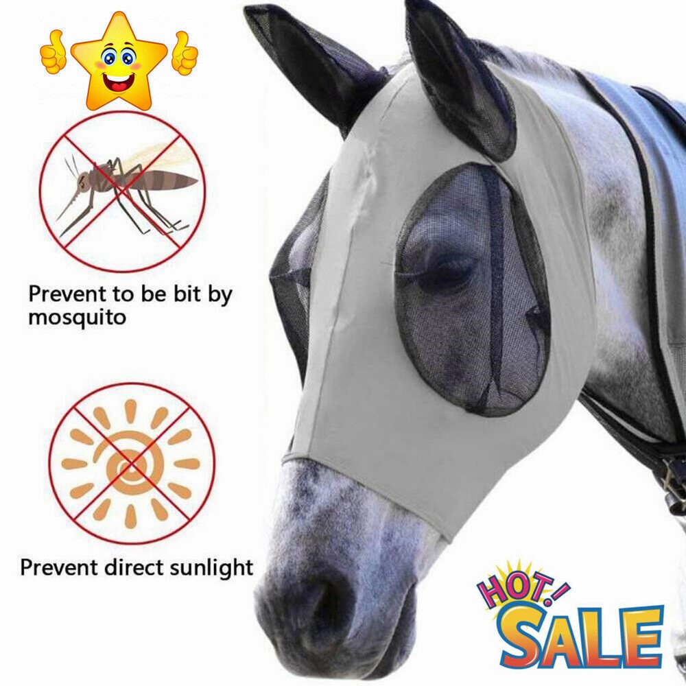 Horse Fly Mask Elasticity Fly Mask with Ears UV Protection Light Size Medium