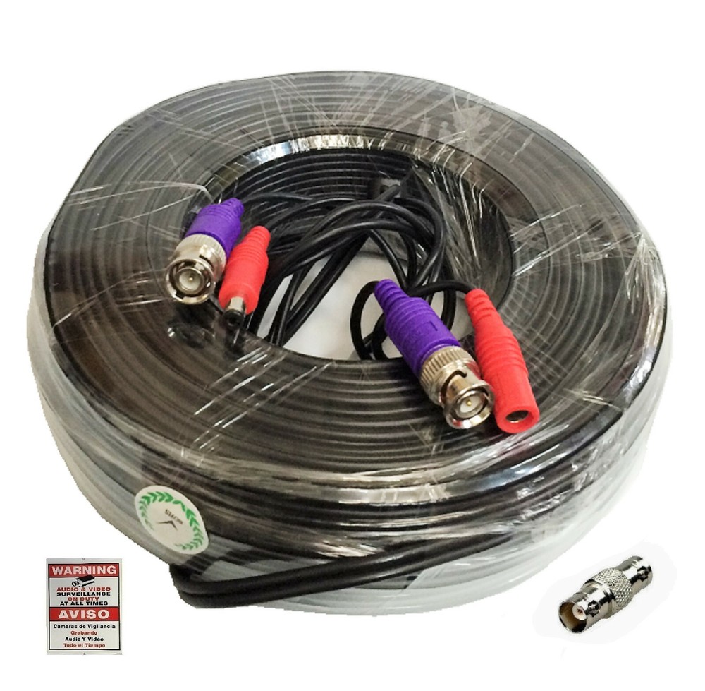 Black 100ft 4K 8MP Double Shielded Premade Siamese CCTV Video+Power Cable