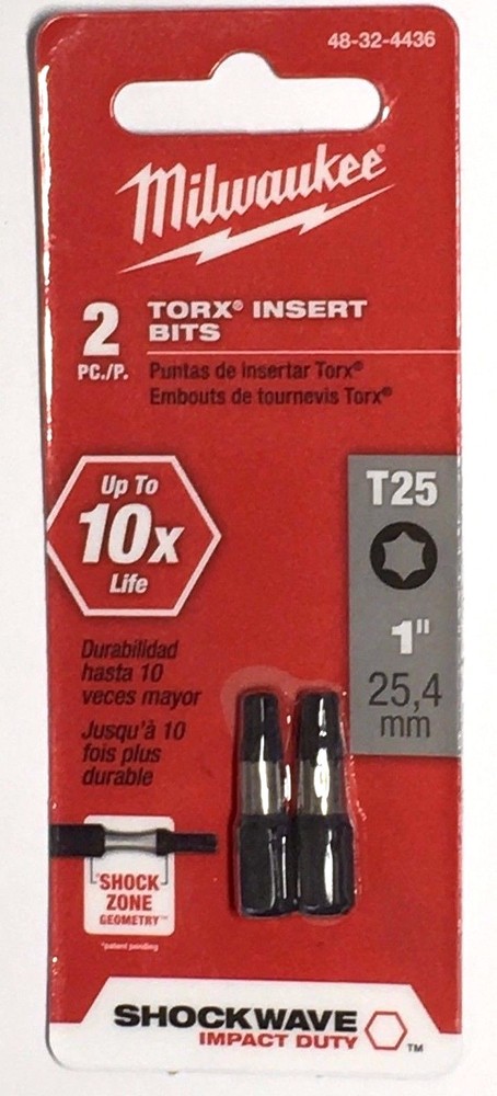 Milwaukee 48-32-4436 SHOCKWAVE TORX T25, 1 in. Insert Bit (2 PK)