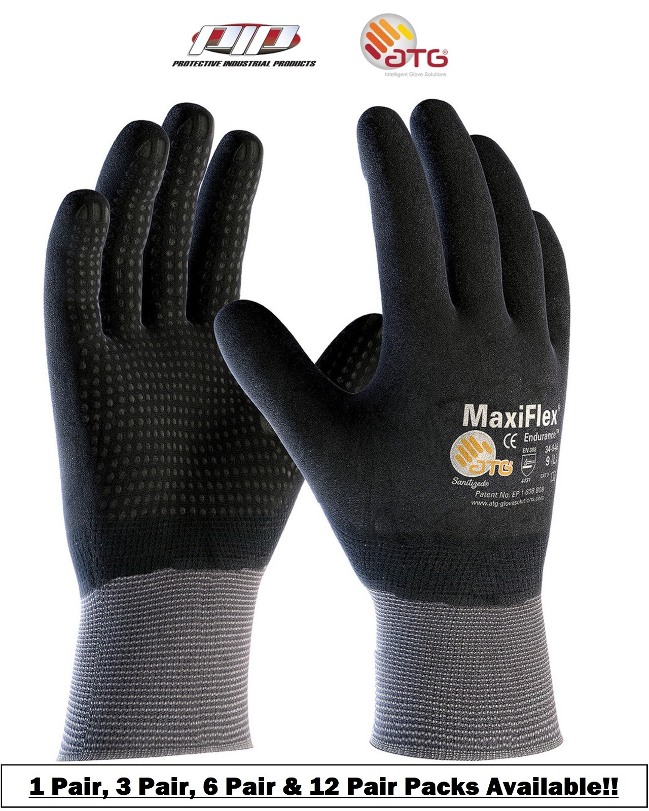 LOT- 34-846 MaxiFlex Nitrile Grip Coated Dotted Palms Lightweight WORK GLOVES