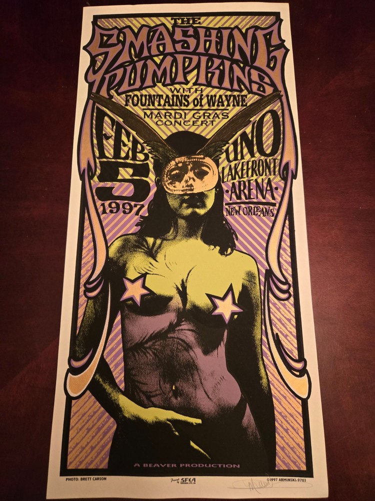 MINT Smashing Pumpkins Poster 1997 SIGNED Mark Arminski Mardi Gras New Orleans