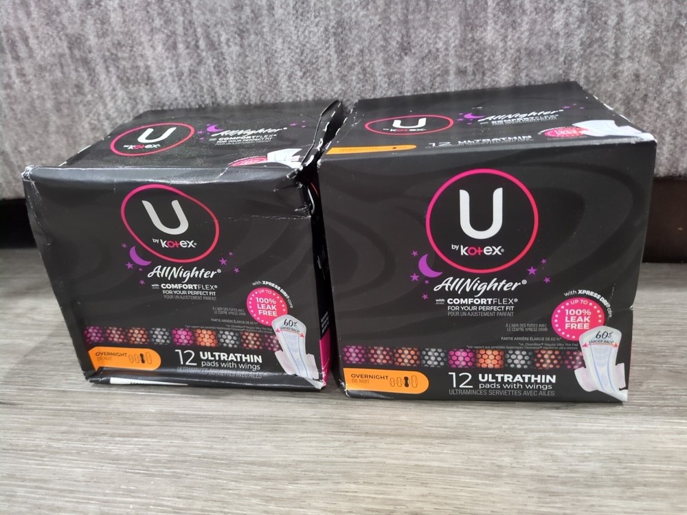 U by Kotex Ultra Thin Pads with Wings Overnight 2 Boxs