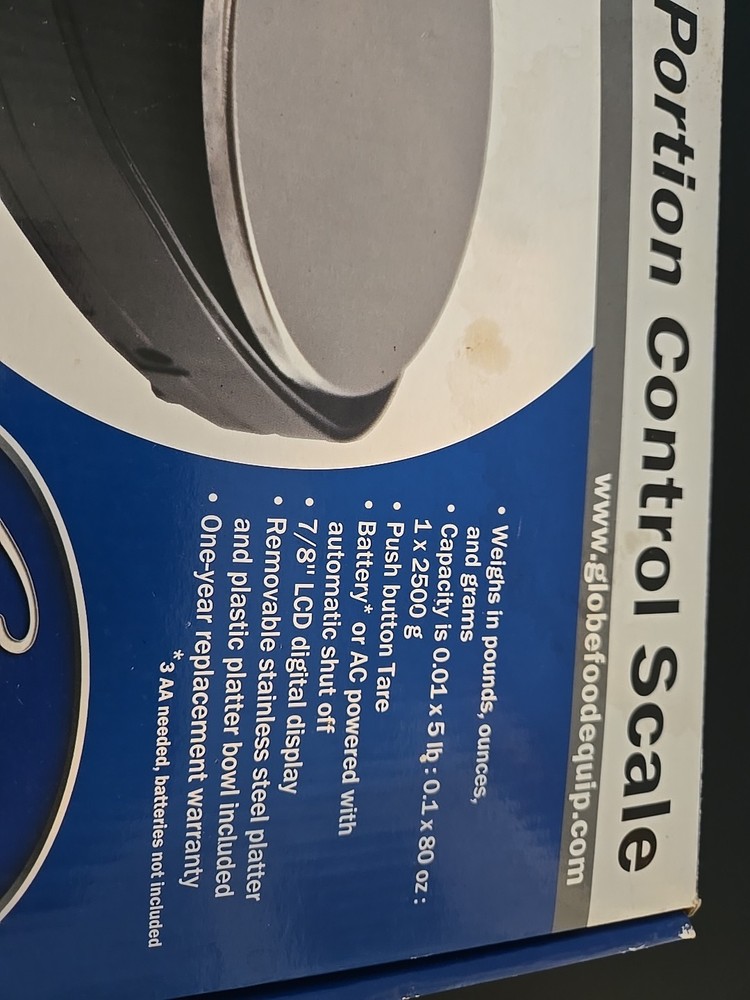 Globe GPS5 5lb Digital Portion Control Scale With Plastic Platter Bowl