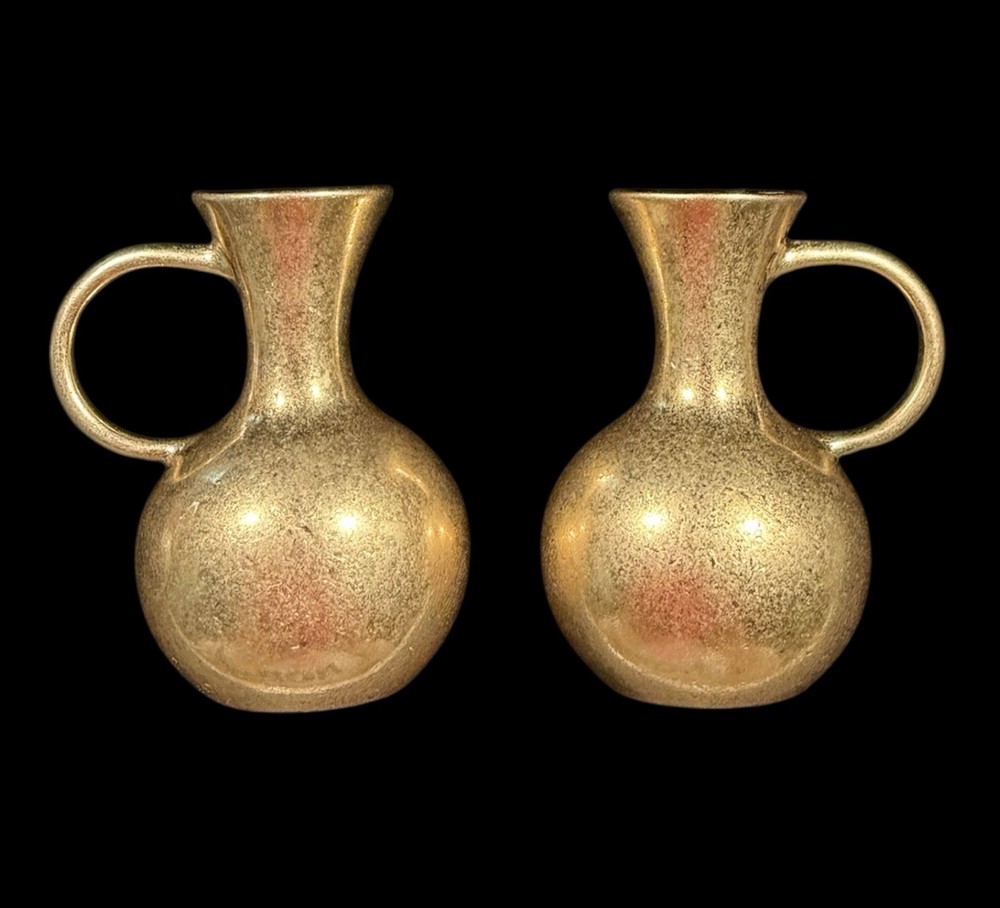 Large Brushed 3-D Goldtone Unsigned Vase Jug Shaped Post Earrings