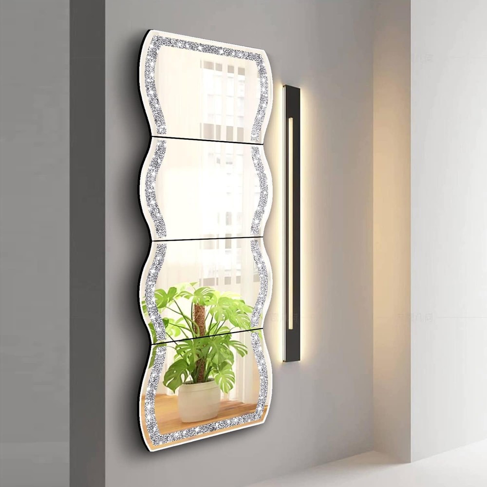 Wave Pattern Crushed Diamond Body Mirror Set 4pcs 11x15 inch Dressing & Makeup