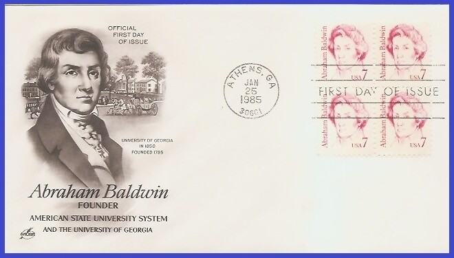 USA5 #1850 U/A ARTCRAFT FDC BL4  Abraham Baldwin