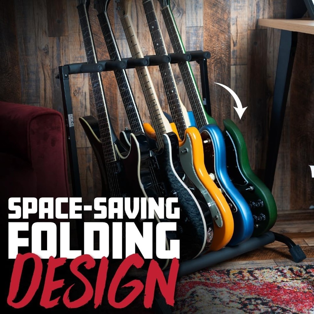Rok-It Guitar Rack - Foldable Design, 5 Guitar Capacity