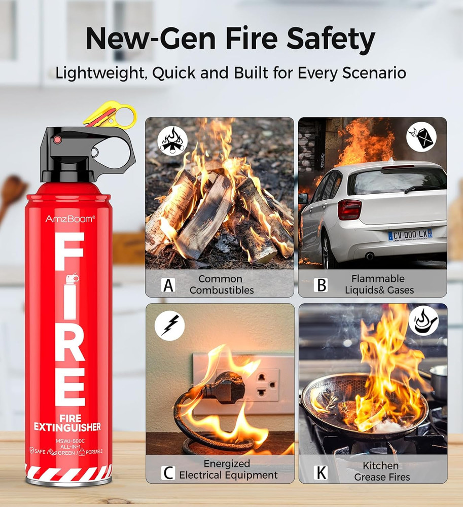 2-Pack Fire Extinguisher for Home, Kitchen, Car, and Grill with Mounting Bracket