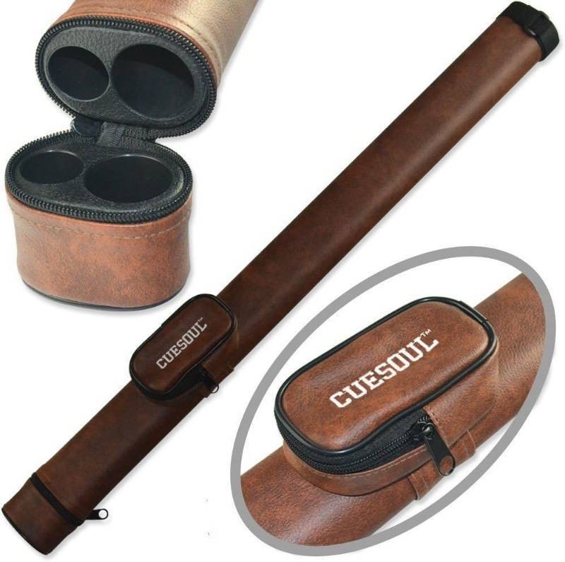 CUESOUL Brown Hard Cue Case 1x1 Capacity, Protective Shell with Outside Pocket