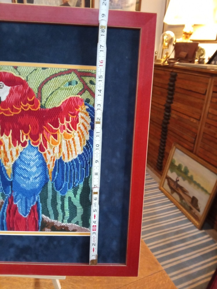 Vintage Framed Needle Work Parrot