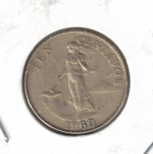 1960 Philippines 10 Centavo Female Standing & Eagle on Shield Coin! #4