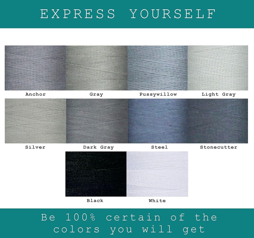Gray Sewing Threads - 10 Large Spools of Polyester Thread for Hand Quilting &...