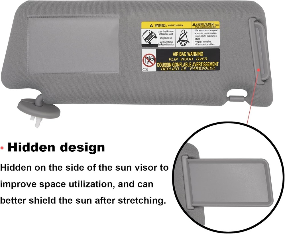 Replacement Driver's Left Side Sun Visor for Toyota Tacoma (with light) Gray