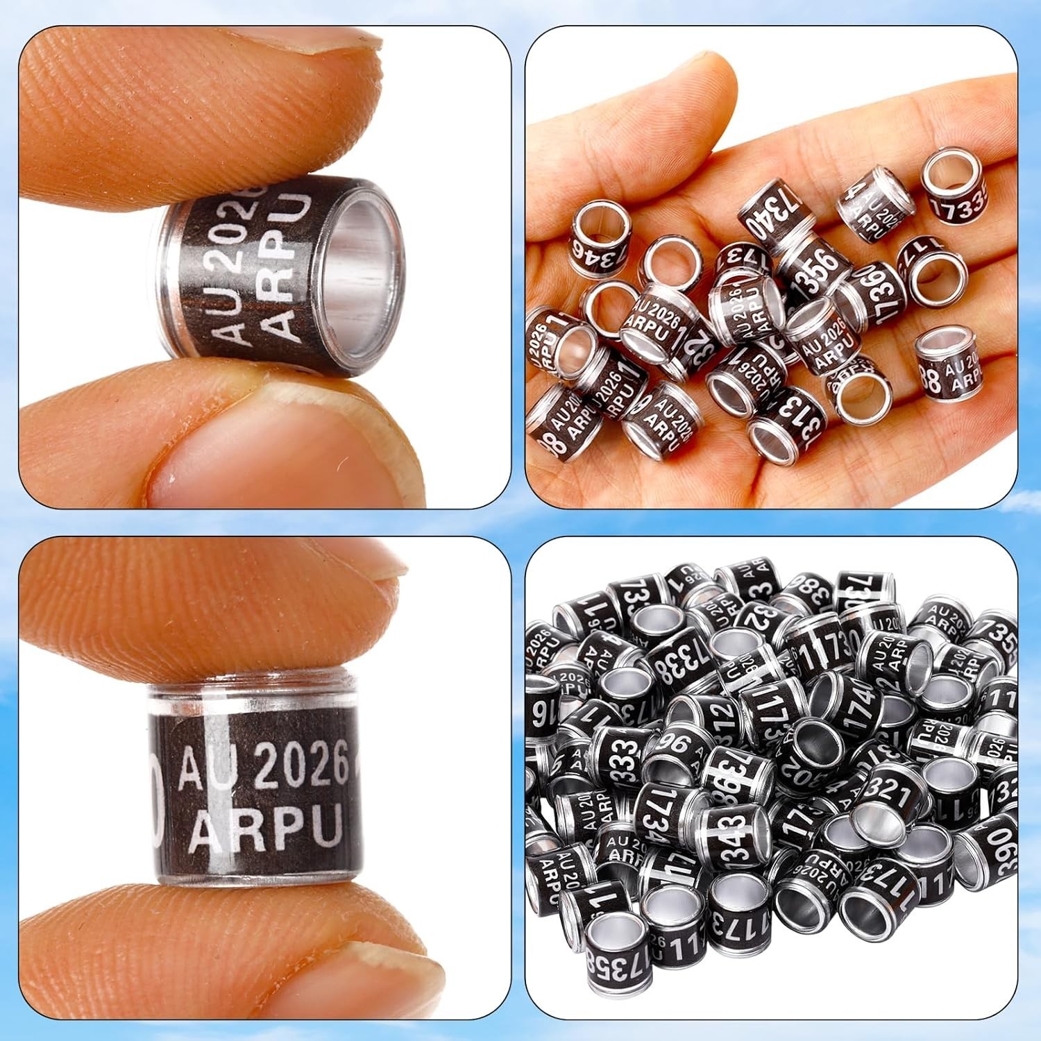 100Pcs Aluminium Pigeon Leg Rings Dove Leg Rings Identify Pigeon Bands with 2...