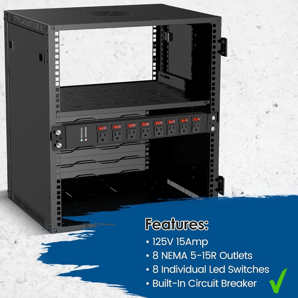 Rack Mount Power Strips,8 Outlet Strips Surge Protector with Individual Switc...