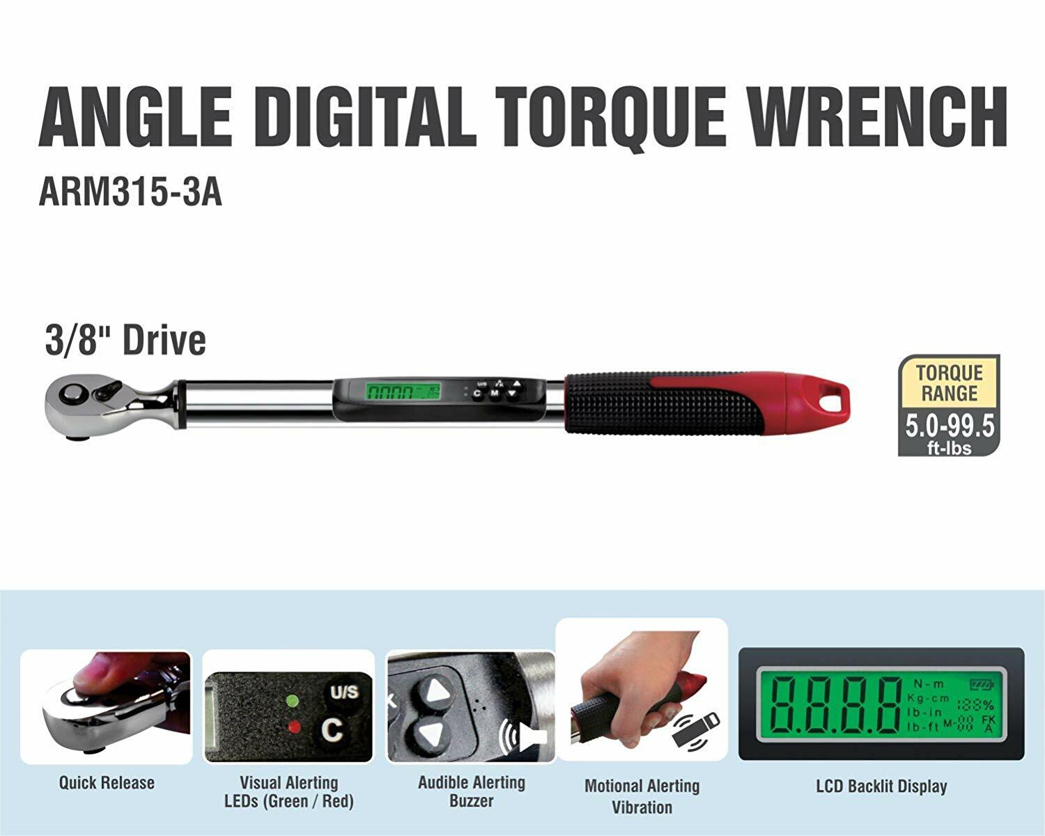 ACDelco 3/8" Digital Angle Torque Wrench (5 to 99.5 ft-lbs.) Buzzer, ARM315-3A