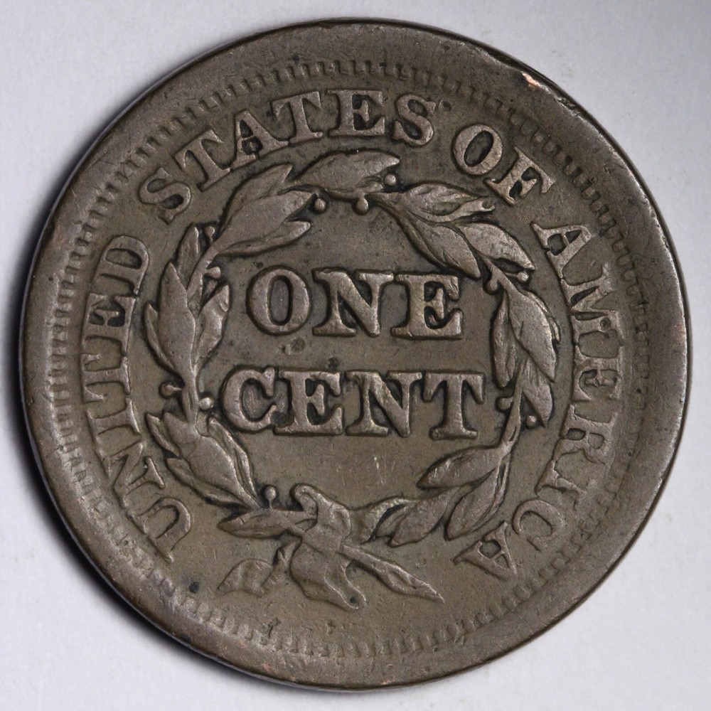 1852 Braided Hair Large Cent CHOICE VF+ E168 QDNH