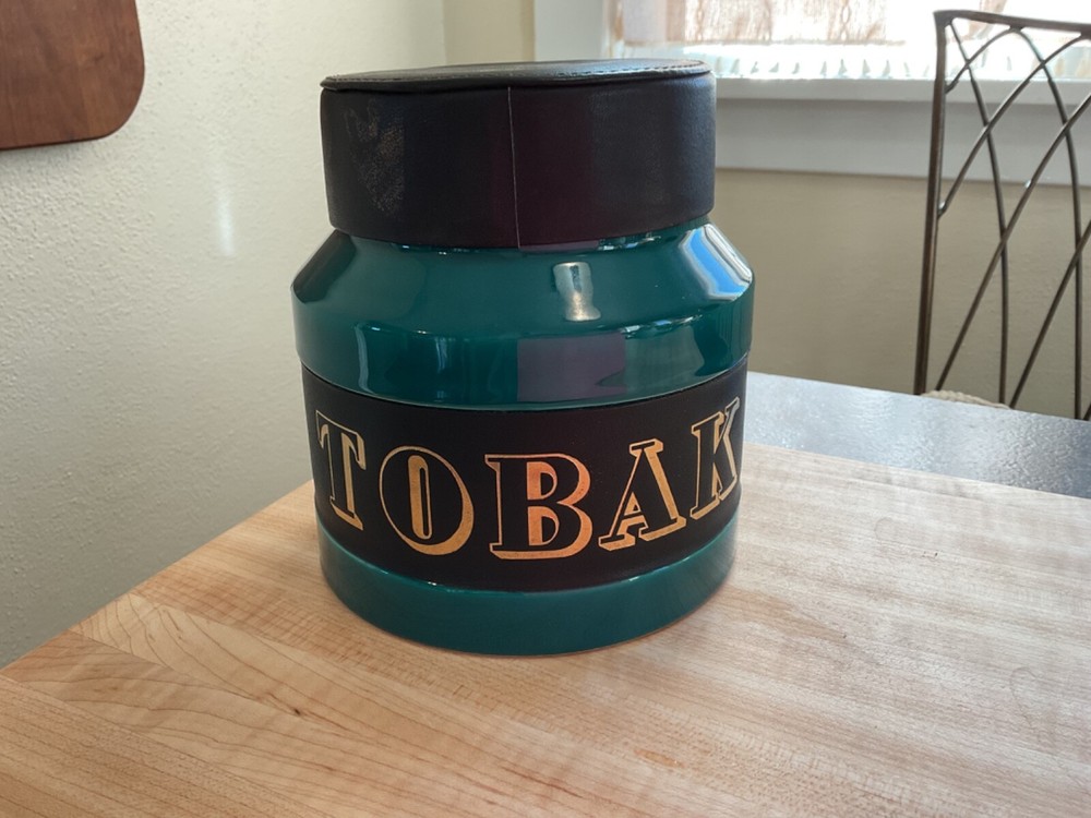 Green Tobak Jar Cork Top Black Cap