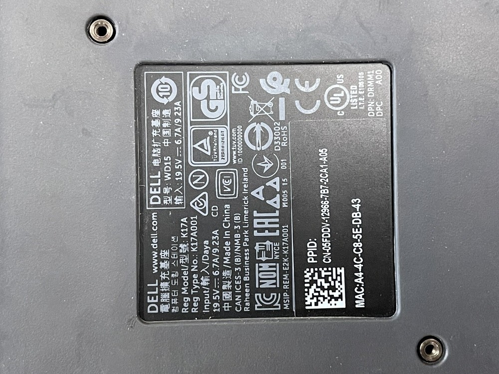 DELL K17A DOCKING STATION DOCK USB-C - NO POWER ADAPTER INCLUDED