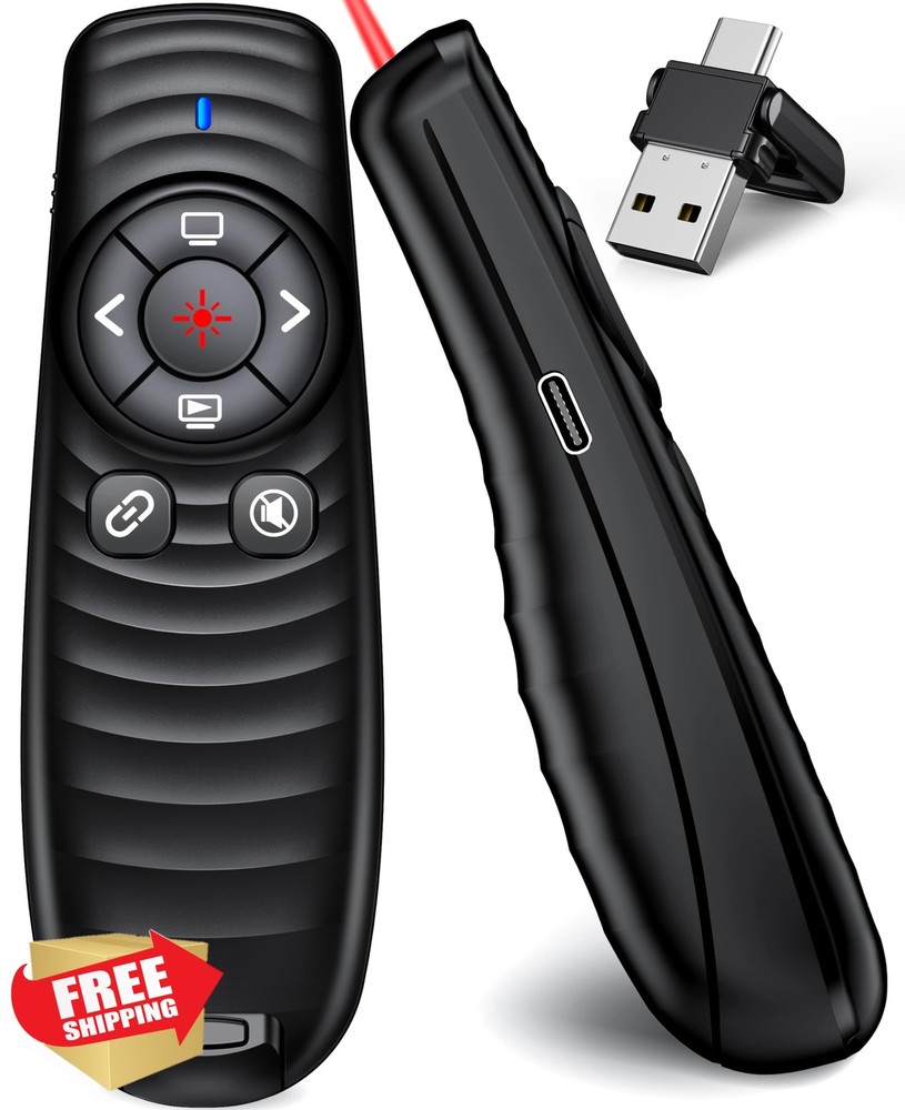 USB C Wireless Presentation Clicker 2.4GHz PPT Slide Pointer Mac Laptop