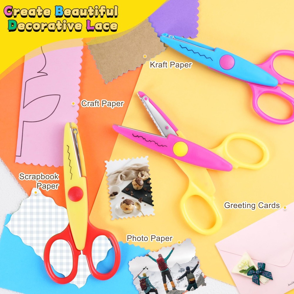 8 Pcs Craft Scissors Decorative Edge, ABS Resin 6 Pattern Scissors for Crafti...