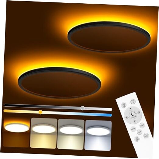 12 Inch LED Ceiling Light with Night Light 1800K, 2 Pack 12in-2Pack Black
