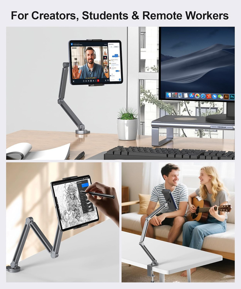 Tablet Arm Mount with Super Grip, Adjustable Foldable Holder Heavy Duty Alum...