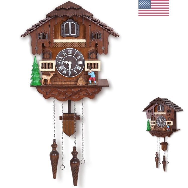Large Handcrafted Vintage Cuckoo Clock with Singing Bird & Adjustable Volume