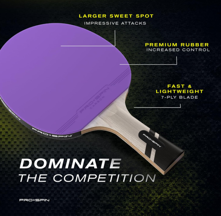 PRO SPIN Ping Pong Paddle, Pro-Level Carbon Fiber Racket with Case