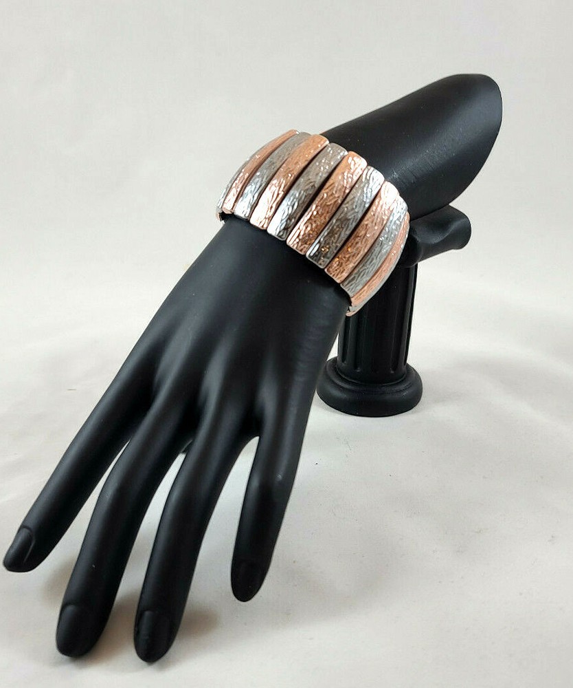 Retro Stretch Bracelet Copper/ Silver Tones