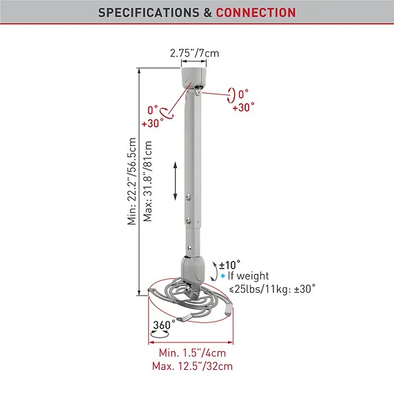 BARKAN 91.S Telescopic Projector Ceiling Mount UP to 44lbs