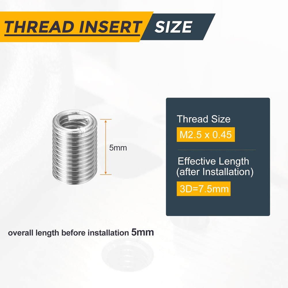 50pcs Wire Thread Inserts M2.5 x 0.45 x 3D Metric Helical Threaded Sleeve