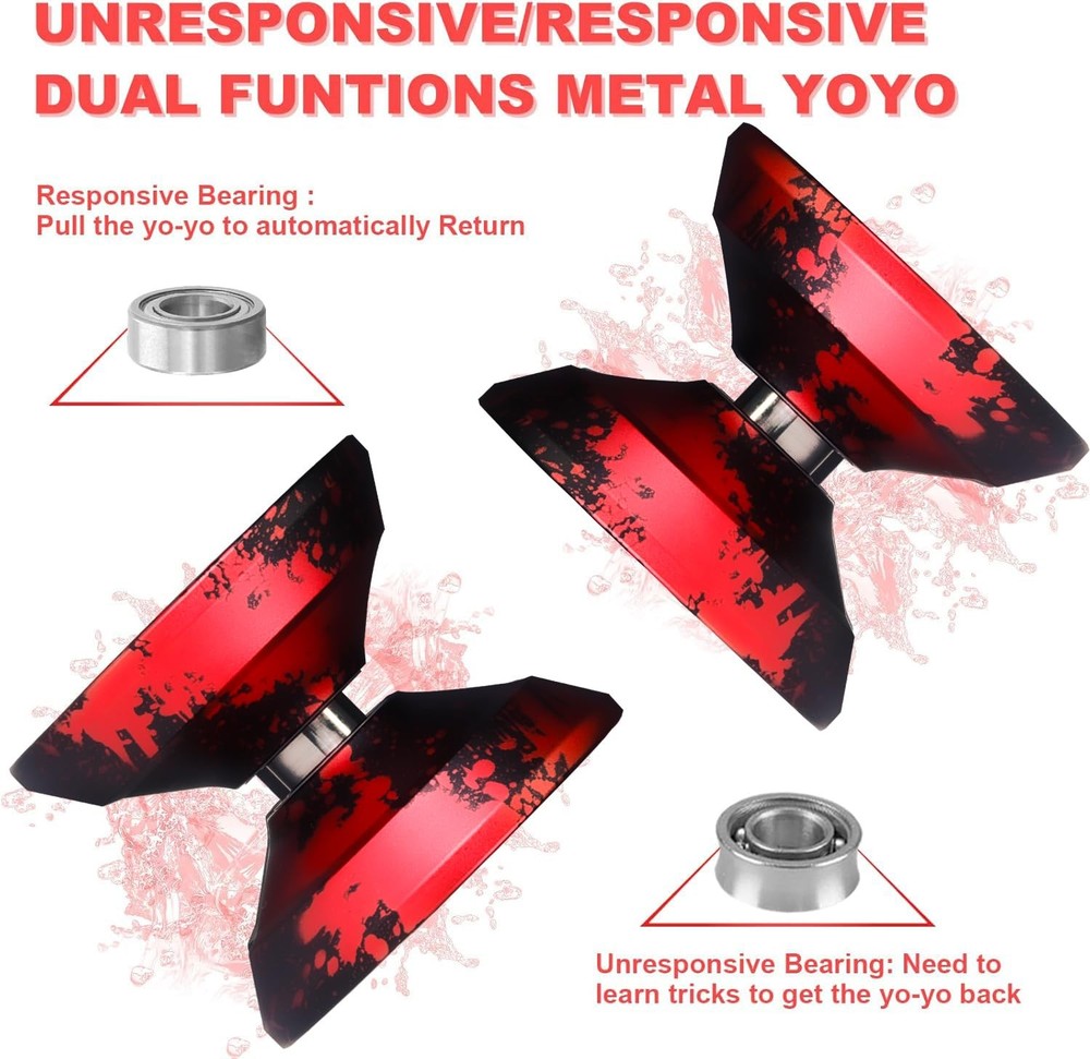 WATIEOBOO 7 Metal Yoyo Dual-Function Responsive Non-Responsive Professional Tric