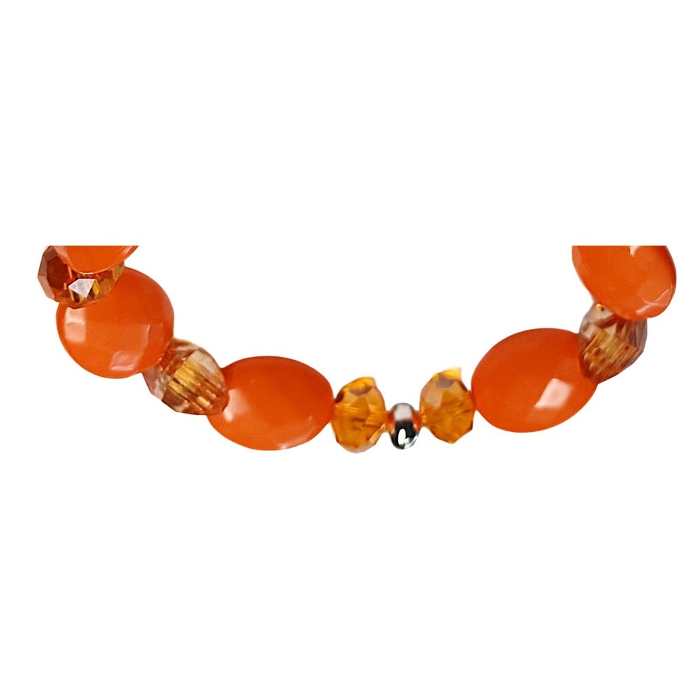 Orange Oval Beaded Bracelet with Cat Charm Bead