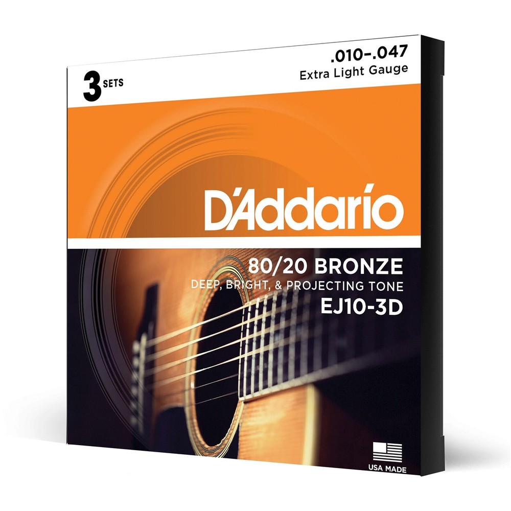 D'Addario Guitar Strings EJ10-3D 3-Pack Extra Light 80/20 Bronze