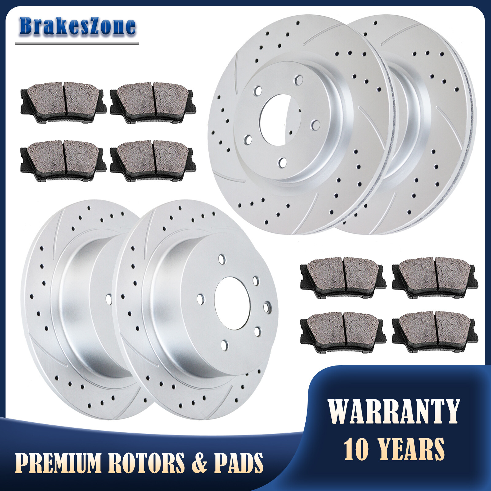 Drilled Slotted Front Rear Rotors and Brake Pads Kit for Nissan Altima Brakes