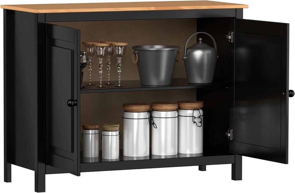 Solid Wood Sideboard Buffet Cabinet with Doors - Adjustable Shelves
