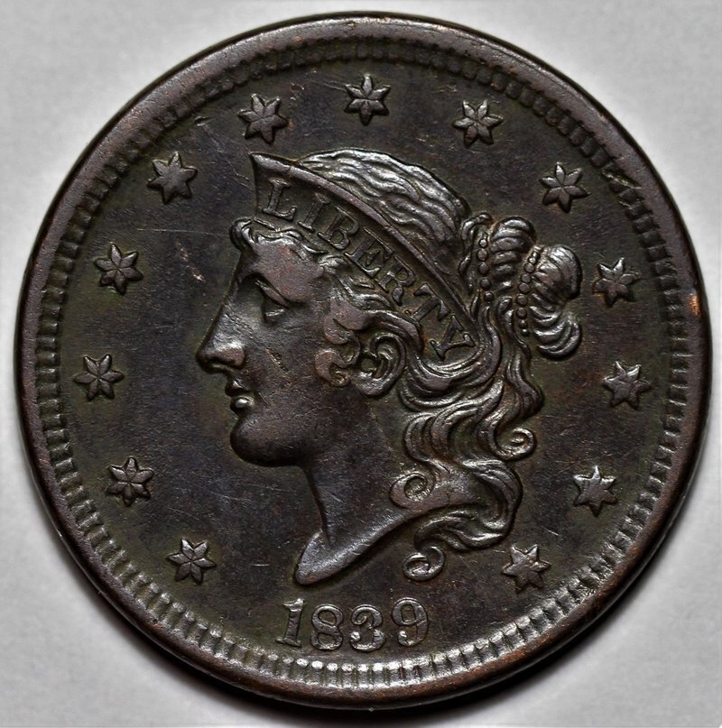 1839 Coronet Head Large Cent - Silly Head - US 1c Copper Coin